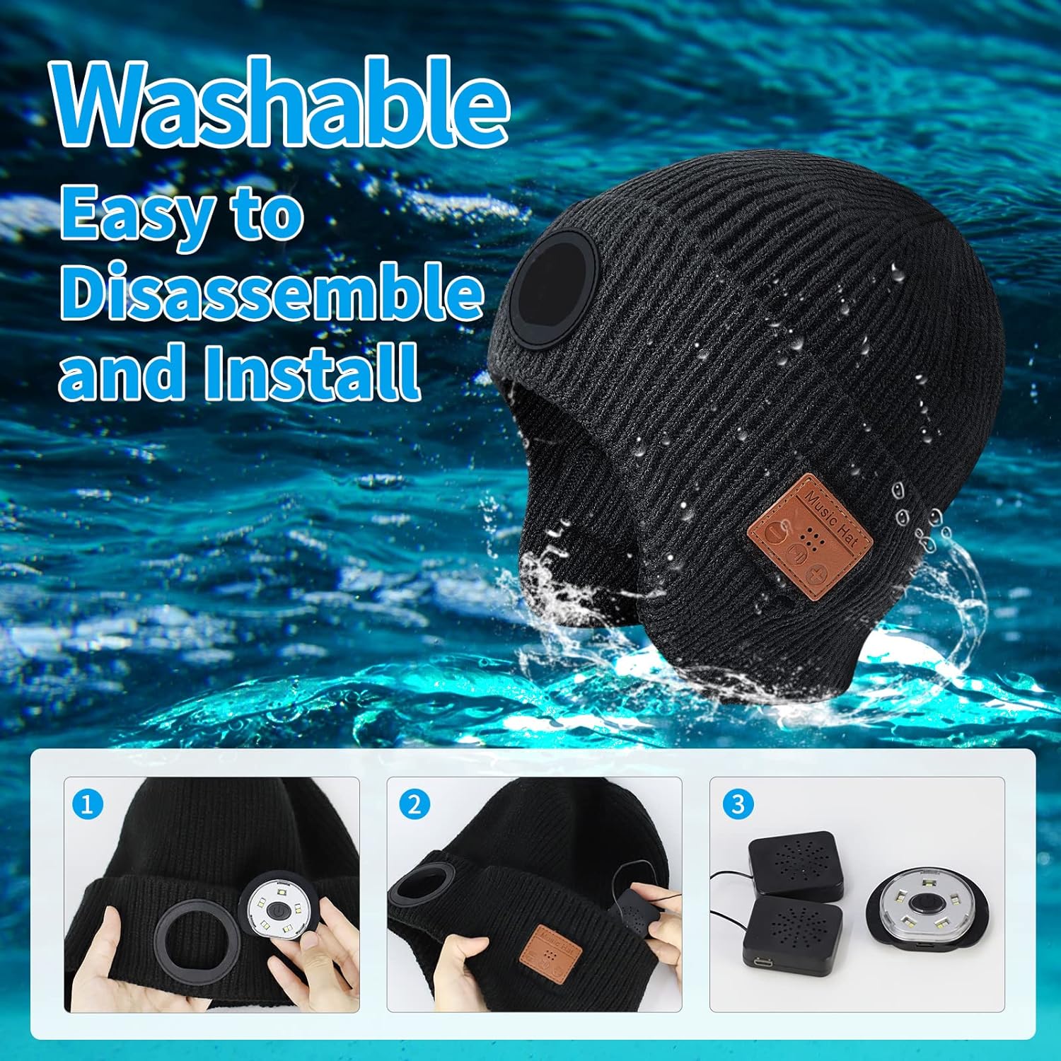 Bluetooth Knitted Cap, Outdoor Night Running Night Fishing Led